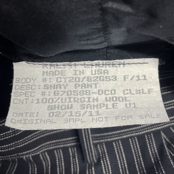 RALPH LAUREN PURPLE LABEL 100% Virgin Wool Pinstripe Pant ORIGINAL SAMPLE Size 2 - Picture 7 of 8